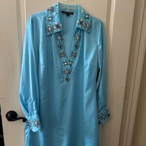 Boston Proper Embellished Collar Tunic Dress Blue Size 14 NWT